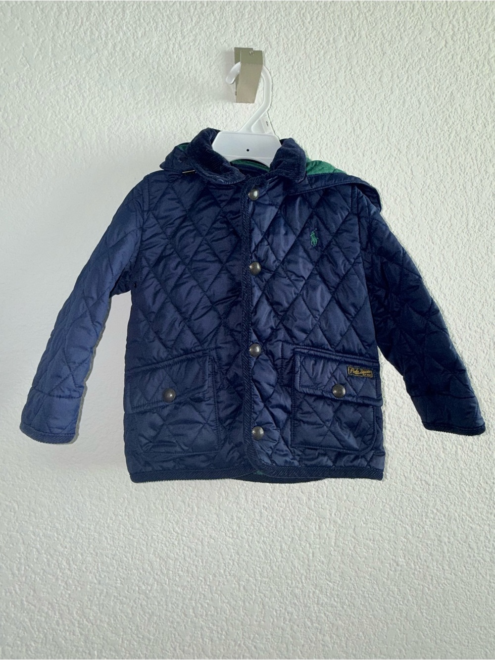 Polo by Ralph Lauren Navy Quilted Hooded Kids Puffer Jacket,Baby Size 24M